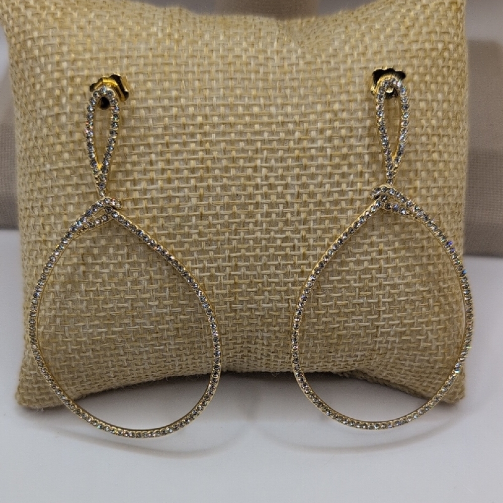 Gold Crystal Teardrop Dangle Earrings